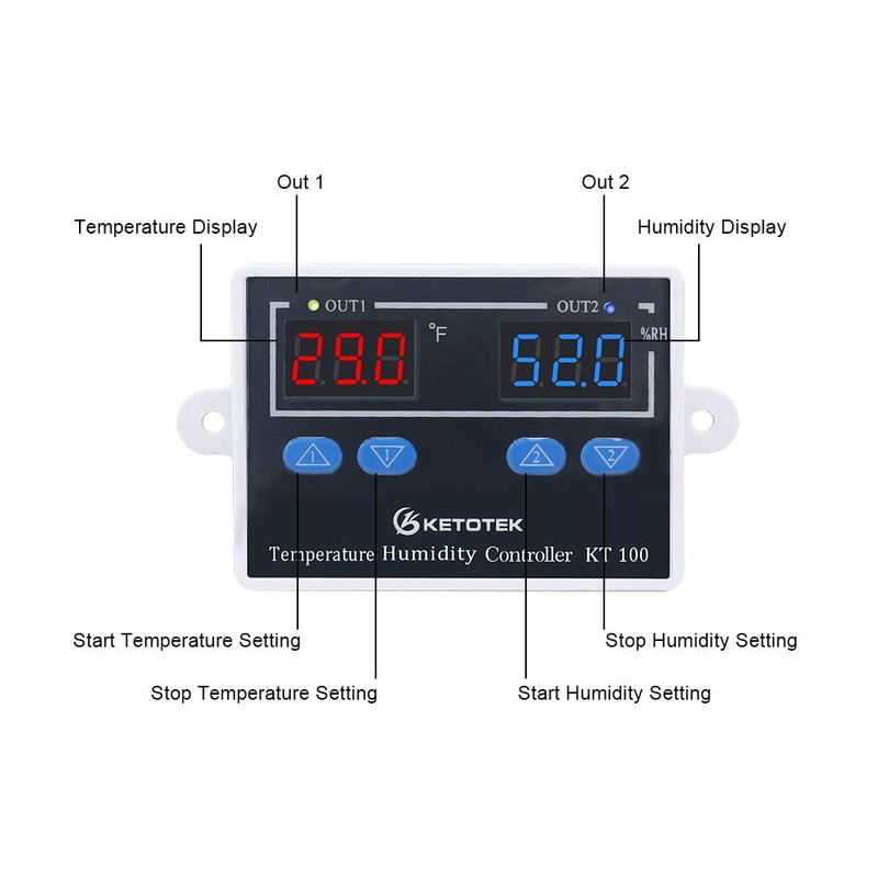 Ketotek Temperature Moisture Controller, Temperature Controller, Humidity Controller with Temperature