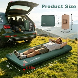 Crlincen Self Inflating Sleeping Pad with Electric Pump, 3.15" Memory Foam Camping Pad, R-Value 9.5, 4 Season Camping Mattress Pad for Car Tent Travel, Bonus 2-in-1 Pillow & Seat Cushion Included