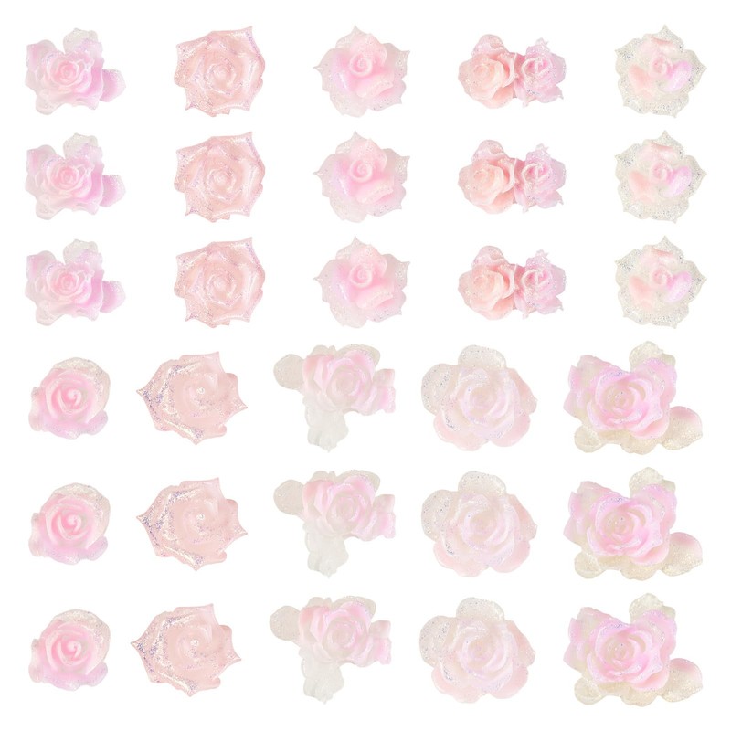 200Pcs Mini Pink Flower Charms for Crafts 3D Rose Flower