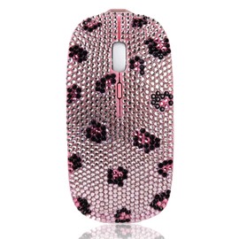 SA@ Bling Wireless Mouse, Pink Rhinestone Wireless Mouse Sparkly Computer Mouse with USB Receiver for Girls, Bedazzled Leopard Mice for Notebook, PC, Laptop, MacBook (Pink)