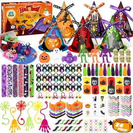 OCHIDO 234 piezas de regalos de fiesta de Halloween, paquete de 24 sombreros de bruja de Halloween con bolsas de golosinas, regalos para niños y niñas