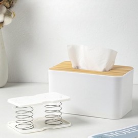 SATiNU Tissue Case, Bottom Lift, Spring, Spring, Easy Removal, Support Stand, Push Up, Lift Up, Tabletop, Set of 2 (White * Black)