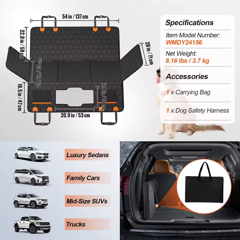 SucceBuy Dog Back Seat Extender with Hard Bottom, Mesh Window