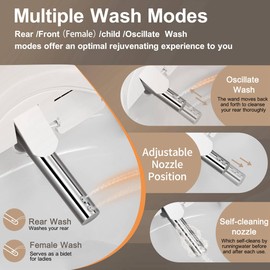 KERDE P30A Smart Bidet Toilet Seat with Auto Flush & Dual-Control (Remote+Panel) – Heated Seat, Warm Water Wash, Self-Cleaning Nozzle, Universal Fit for Elongated Toilets (Remote+Armrest)