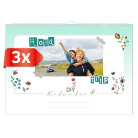 PRIMUS PRINT 3 x Photo Calendars Year-Neutral for DIY – Craft Calendar – Stick Photos Pictures – A4 – Personal Gift – Floral Background (Flower Motif Set of 3)