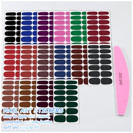 SILPECWEE Gel Nail Stickers (16 Sheets, Dark Solid Color), Full Nail Wraps for Women Self Adhesive Nail Polish Strips Gel Strips Fingernail Stickers Manicure Decoration with File