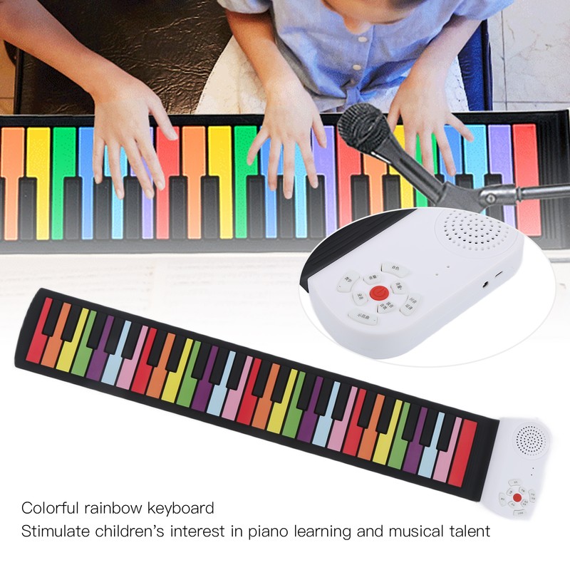 Roll Up Piano 49 Keys Kids Flexible Rainbow Keyboard Portable
