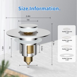 iFealClear Metal Universal Bathroom Sink Stopper, Upgraded Stainless Steel Sink Drain Strainer for 1.1''~2.36" Basin Pop Up Drain Strainer, Anti-Clogging Filter Basket, Polished Chrome