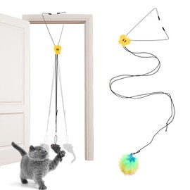 Josojoou 2PCS Hanging Door Cat Toys, Stretchable Interactive Cat Toys, Interactive Cats Teaser Retractable, Chasing Fun Hunting Practice, Mental Physical Stimulation