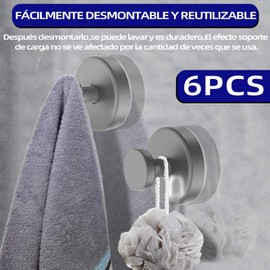 UTJCNVC Paquete de 6 Colgador de Toallas para Baño,Suction Cup Hooks Sin Perforaciones,Ganchos para Toallas desmontable,Adecuado para dormitorio,baño,sala estar,oficina,etc. (Gris)
