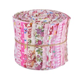 BEEFLYING 40Pcs Jelly Roll Fabric Strips for Quilting and Sewing, 6.5×50cm(2.56×19.69in) Pink Jellyroll Plain Weave Cotton Fabric for Blanket, Hairband, Doll Clothing and Patchwork Craft