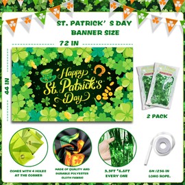 St Patricks Day Backdrop, Birthday Banner St Patrick's Day Decorations Fringe Curtain Streamers Shamrock Irish Luck Day Saint Backdrop Party Supplies (72x44 Inch)