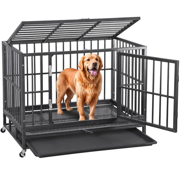 SEGAWE Heavy Duty Extra Large Dog Crate with Wheels -