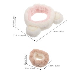 TOVINANNA 1 Set Waterproof Plush Bear Ears Headband and Wristband for Skincare Makeup Bath Soft Adjustable Hair Accessories for Face Washing Spa