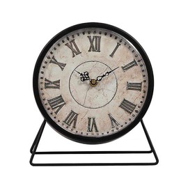 SWHONG Vintage Black Table Clock Silent Non Ticking 9 Inch Analogue Metal Desk Clock Classic Retro Living Room Bedroom Office Coat Clock Gift