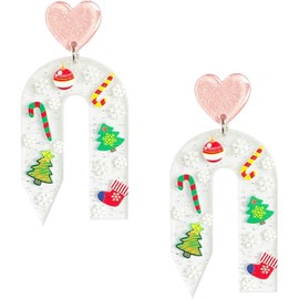 Christmas Earrings for Women Acrylic Cute Snowman Christmas Tree Snowflake Reindeer Earrings Christmas Dangle Earrrings Holiday Earrings (Horseshoe)