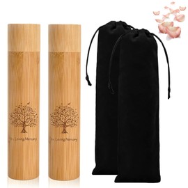 GEMMAHW 2 Pcs Small Scatter Tubes for Ashes, 9''× 2'' Scattering Urns for Ashes Adult, Pet Urns for Dogs Ashes, Bamboo Pet Ashes Urns, Memorial Containers for Ashes with Pouch & Petal