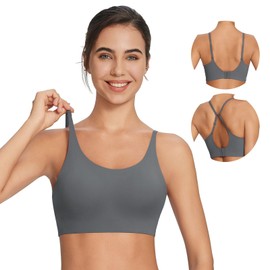 BALEAF Nuleaf Sports Bra for Women Strapless Longline Yoga Bra with Padding Lightweight Moulded Cups Workout Crop Top, 2-grey