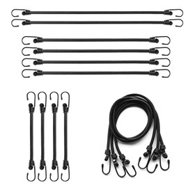 Ofakouss Bungee Cords with Hooks Heavy Duty Outdoor - Set of 10 Rubber Tensioners with Hooks in 3 Lengths for Bike Car Caravan Trunks Camping RVs Luggage, Black