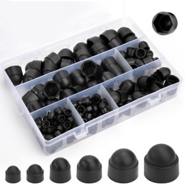 Pack of 160 Screws and Nuts Covers Screw Caps, M4 M5 M6 M8 M10 M12 Plastic Dome Nut Protection Caps, Cover Caps Protective Caps Hexagonal for (Black)