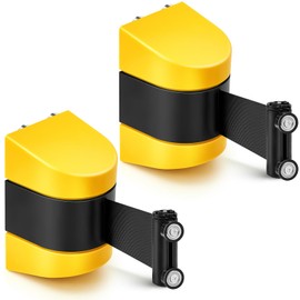 Barydat 2 Pcs 16.4 ft Magnetic Retractable Wall Barrier, Wall Mount Crowd Control Safety Belt with ABS Case, Black Belt for Grocery Retail Store Stadium