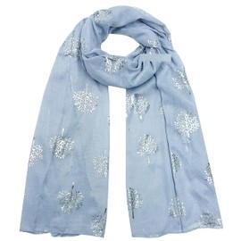 GFM® Mulberry Trees Silver Glitter Foil Print Scarf (Baby Blue)(SCF-MBRY-SL-AT-103-BNL)
