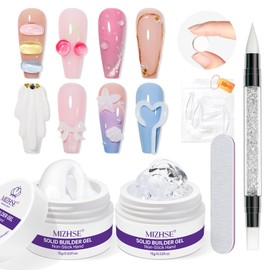MIZHSE 3D Sculpting Nail Gel Kit, Solid Builder Gel for Nails Kit 15g Clear & White Set Non-Stick Hand 3D Carving Nail Extension Decoration Art for DIY Salon