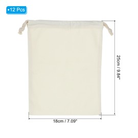 PATIKIL 100% Cotton Reusable Drawstring Bags, 7x10 Inch 12 Pack Multipurpose Washable Cotton Dust Bags, Luggage Organizer, Travel Essentials Storage Pouch, Beige