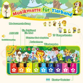 Gralal Piano Mat Baby Toy from 1 2 Years Boy Girl Music Mat 10 Animal Sounds and 9 Piano Keys Children's Toy from 1-3 Years, Gift 1 2 Year 1st Birthday Boy Girl Motor Skills Toy