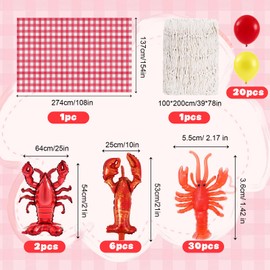 Juexica 60 Pcs Crawfish Party Supplies Inflatable Crawfish Boil Party Decorations Includes Mini Fake Lobsters Tablecloth Fish Net Latex Balloons for Lobster Seafood Boil Decor Supplies