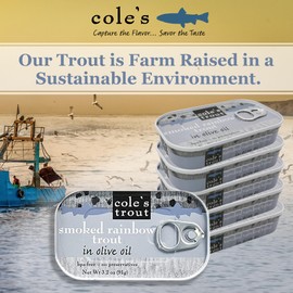 COLE’S - Smoked Trout Fillet with Lemon & Cracked Pepper | 3.2oz Hand-Packed Canned Fish | High in Protein & Vitamin D | Preservative Free | Single Unit