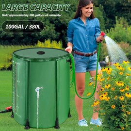 53Gallon/200L Rain Water Collection Barrel, Portable PVC Rain Barrels to Collect Rainwater from Gutter, Large Capacity Rainwater Collection System with Water Level for Garden Water Catcher, Green