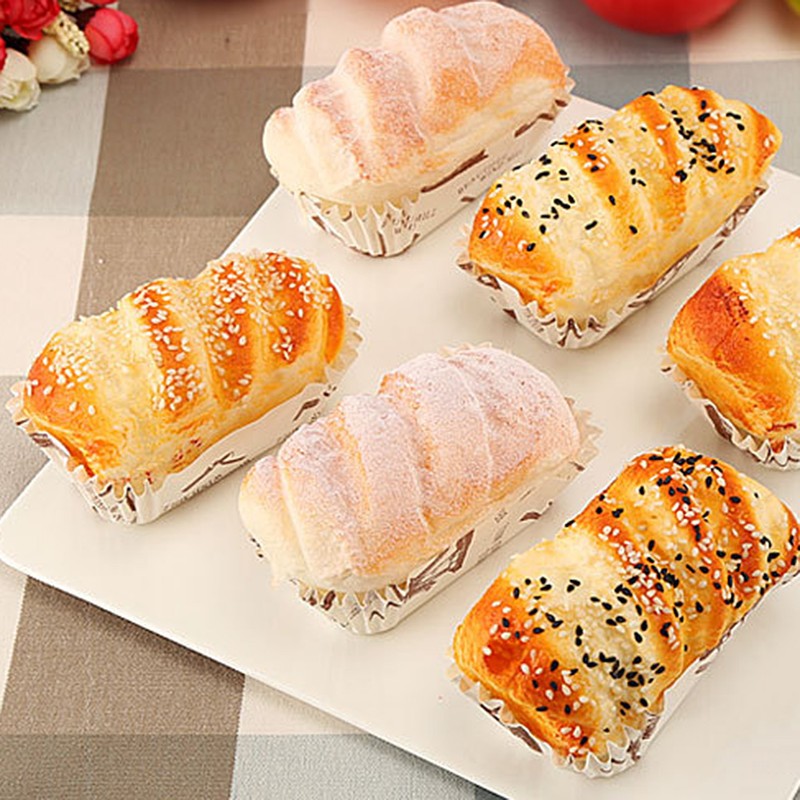 6pcs Artificial Bread Simulation Bread Model PU Long Sesame Bread