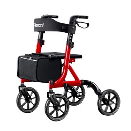 Farani All Terrain Walkers for Seniors - 10" Rubber Wheels, Compact Size Lightweight Foldable Rolling Walker with Seat, Reinforced Triangular Frame Rollator with Cup Holder, 300lbs Weight Capacity