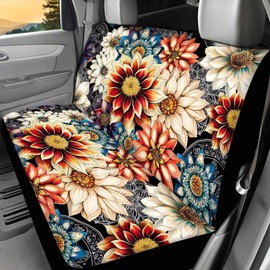TOADDMOS Decorative Car Seat Covers for Backseat Boho Mandala Floral Blossom Split Rear Backrest Search Seats Cover for Women for Trucks Cars SUVs