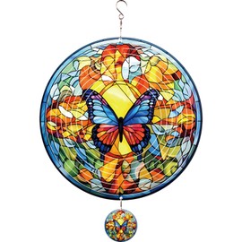 Butterfly Metal Wind Spinners, Butterfly Gift for Women Men Mom Grandma, 12 Inch 3D Hanging Wind Spinner for Garden Outdoor Home Decor, Ornament Art Birthday Gifts for Yard Decoration