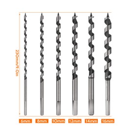 STARVAST Auger Drill Bit Set, 6-Piece Wood Drill Bit Long 230 mm, Auger Drill Bit Wood Drill Bit Diameter 6, 8, 10, 12, 14, 16 mm