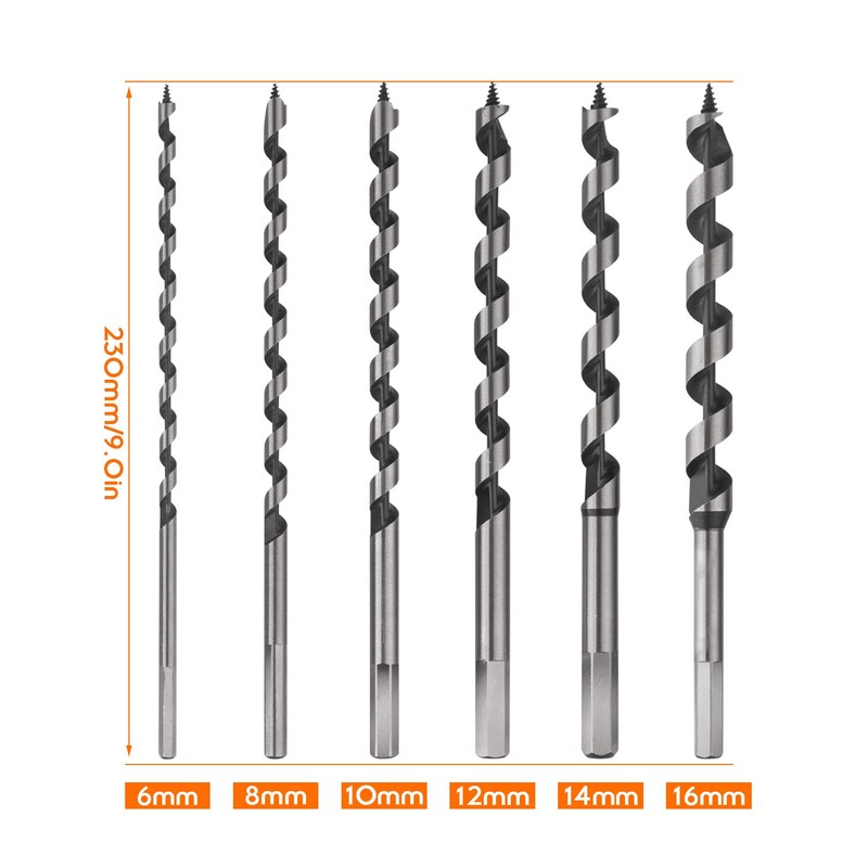 STARVAST Auger Drill Bit Set, 6-Piece Wood Drill Bit Long