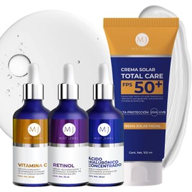 MIST JEWEL Pack Facial con serum Vitamina C  E  Ácido hialurónico y Crema de Día fotoprotectora FPS 30 Ácido Ferúlico y Vit C 50g  Paquete Skincare
