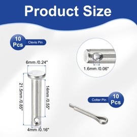 sourcing map 10Pcs M4x20mm Clevis Pins, 304 Stainless Steel Single Hole Flat Head Hitch Fastener Lock Systems with Cotter Pins for Furniture Installation Trailer Lawn Mower, Silver