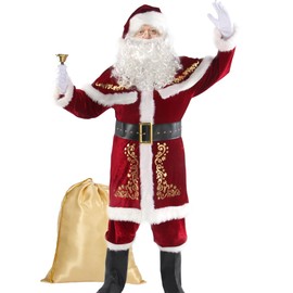 Opemon Adult Deluxe Velvet Santa Claus Costume 12pcs Set Santa Claus Suit Outfit for Men in Christmas Holiday XL