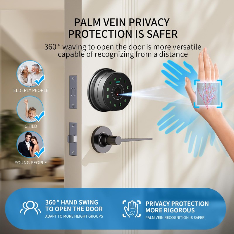 Keyless Entry Door Lock,Keypad with Code & Palm Vein Recognition