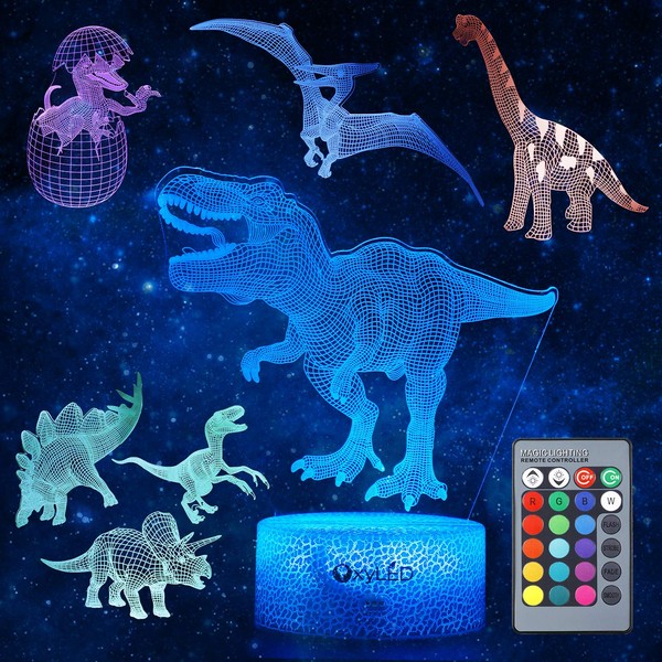Dinosaur Lamp - OxyLED 5 Pcs 3D Dinosaur Toys Dimmable with Remote Control & 16 Colors Changing & Smart Touch, Rechargeable Bedside Nursery Lamp, Christmas Birthday Gifts for Boy Girl