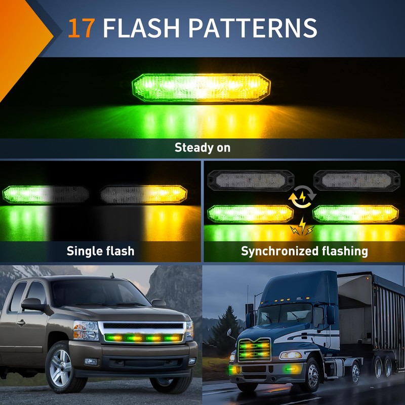 Nilight 4PCS 6LED Amber Green Emergency Strobe lights 12V 24V