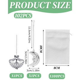 TOZBLEU 2 tea strainers for loose tea, 50 tea filters, tea bags, loose tea infuser with extended chain, tea filter for loose tea, great gift for tea lovers, fine mesh tea strainer, ideal for all types