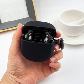 KOUJAON Case for New Bose QuietComfort Earbuds II, Soft Silicone Bose Wireless Bluetooth Case Cover Skin Accessories Full Protective Case with Carabiner for Bose QC II(Black)