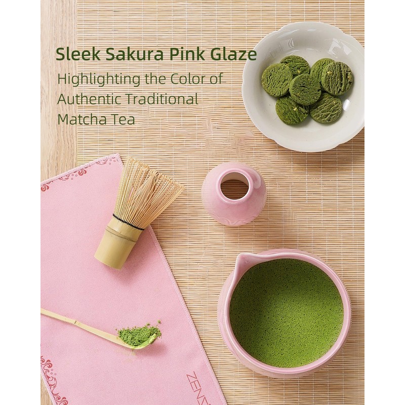 ZENS Matcha Set Pink, Japanese Matcha Tea Ceremony Kit, 5pcs