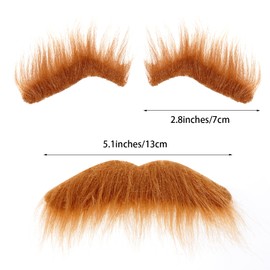 Nydotd Self Adhesive Fake Eyebrows Beard Moustache Facial Hair, Brown Eyebrow and Mustache Set Stick On Cosplay Props for Masquerade Costumes Party Old Man Grandpa Dress Up Accessories for Men