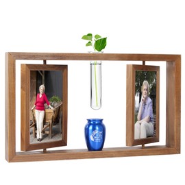 Contid Small Urn for Human Ashes and Memorial Picture Frame Hold Two 4’’ x 6’’ Photo with Hydroponics Glass Vase,Mini Keepsake Urn（Not Included Plant）