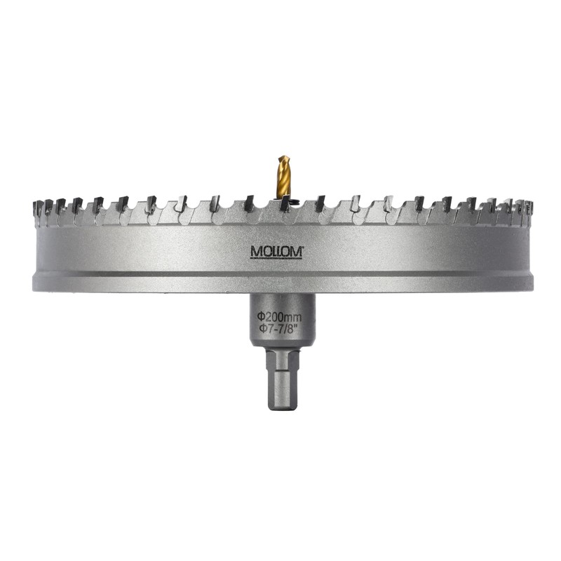 Mollom (7-7/8''|200mm) Heavy Duty Carbide Hole Saw with 2 Pilot